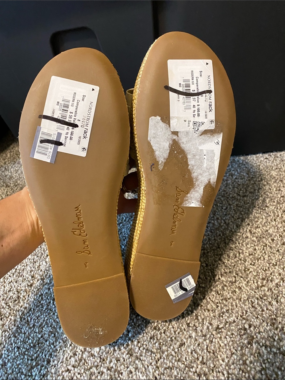 Sam Edelman White Leather Raffia Platform Slides - Picture 10 of 10